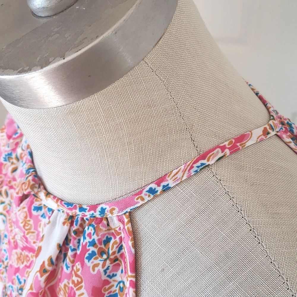 Cremieux Pink Teal Mustard Halter Neck A-Line Top XS - Picture 10 of 13